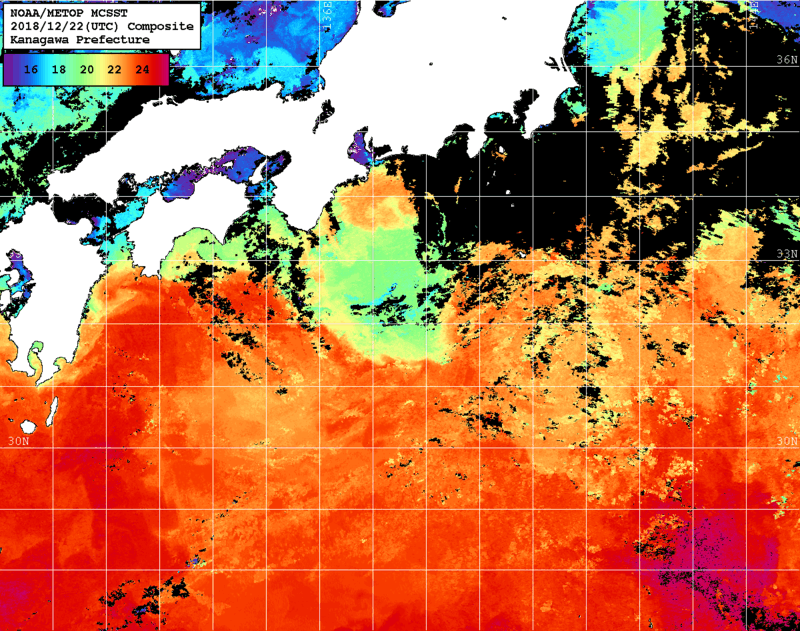 NOAA、MetOp 人工衛星画像 検索結果, 水温分布を図示