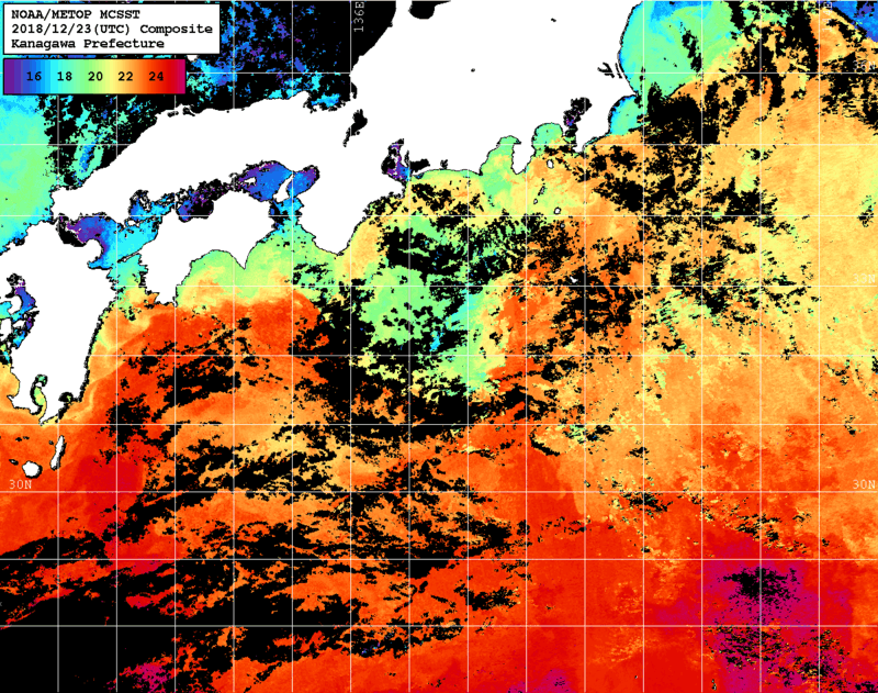 NOAA、MetOp 人工衛星画像 検索結果, 水温分布を図示