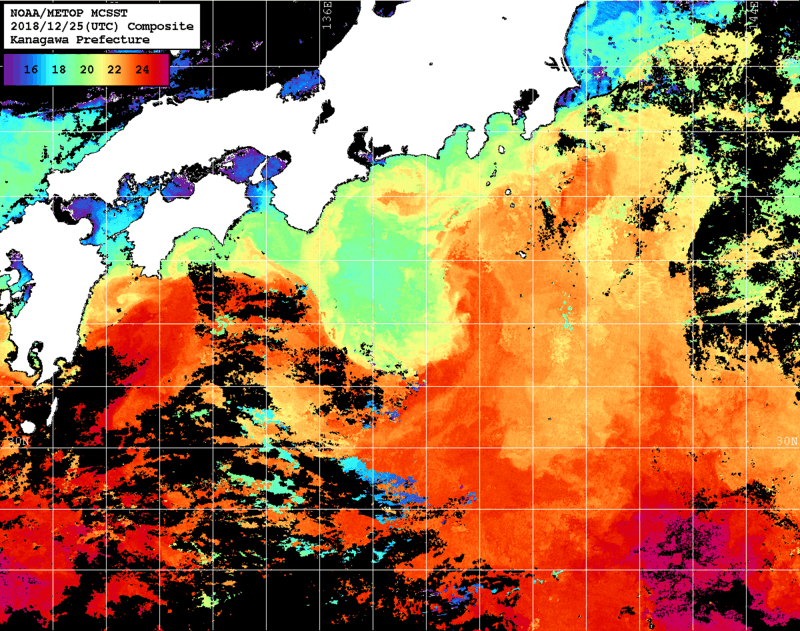 NOAA、MetOp 人工衛星画像 検索結果, 水温分布を図示