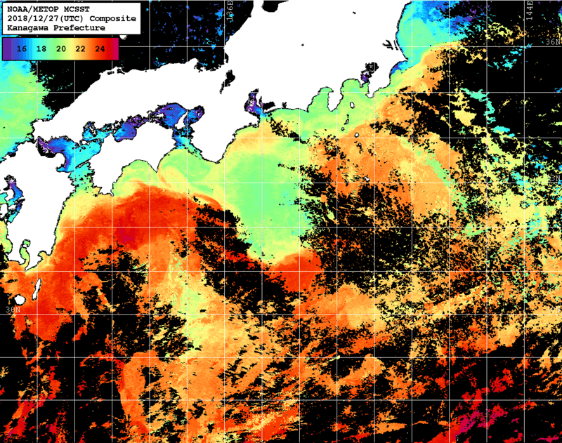 NOAA、MetOp 人工衛星画像 検索結果, 水温分布を図示