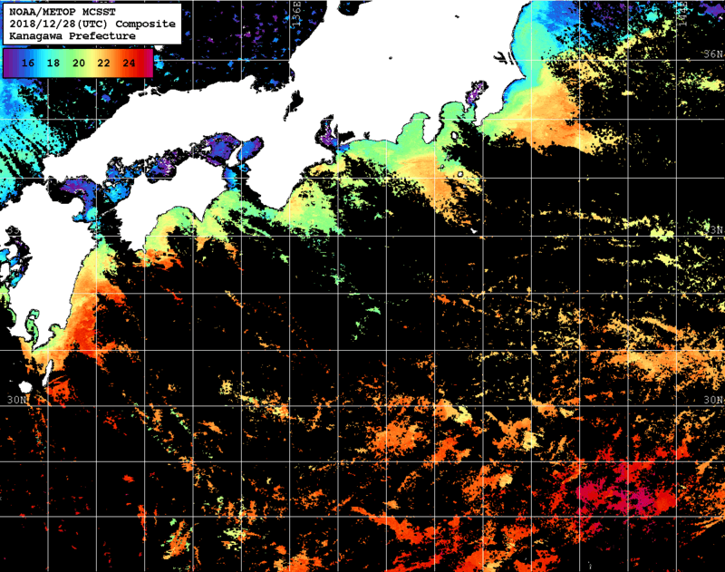 NOAA、MetOp 人工衛星画像 検索結果, 水温分布を図示