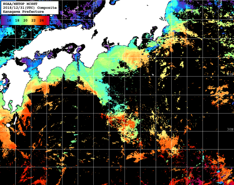 NOAA、MetOp 人工衛星画像 検索結果, 水温分布を図示