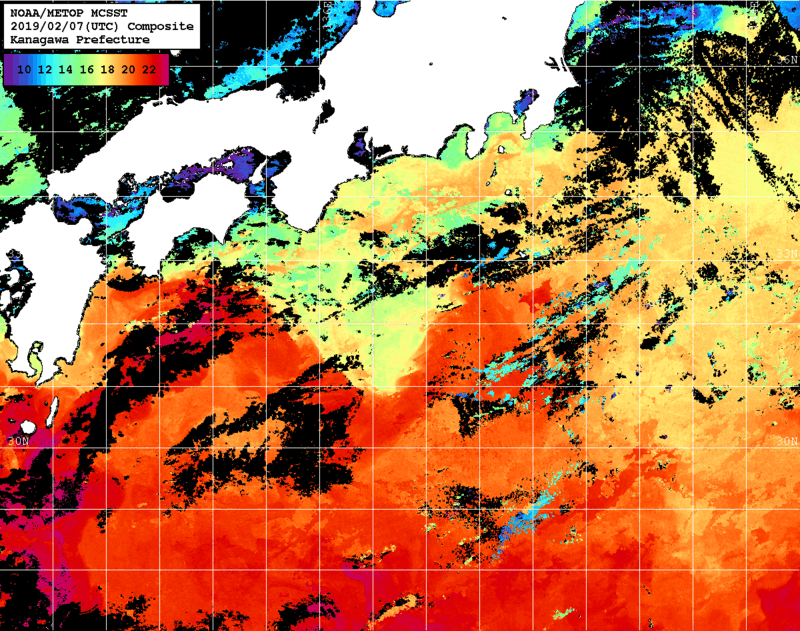 NOAA、MetOp 人工衛星画像 検索結果, 水温分布を図示