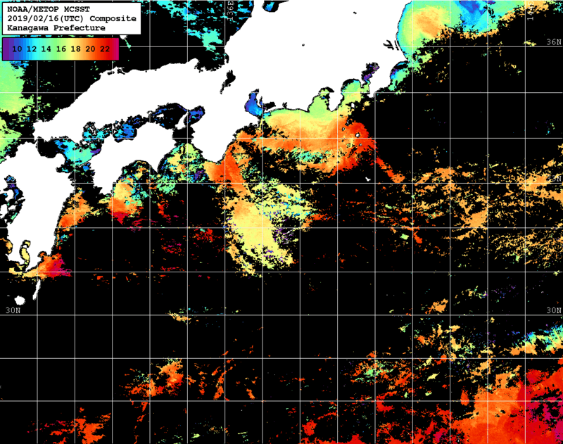 NOAA、MetOp 人工衛星画像 検索結果, 水温分布を図示