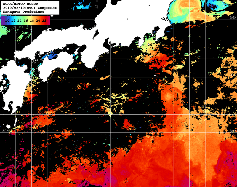 NOAA、MetOp 人工衛星画像 検索結果, 水温分布を図示