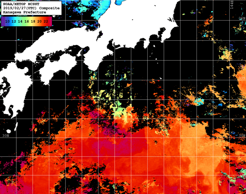 NOAA、MetOp 人工衛星画像 検索結果, 水温分布を図示