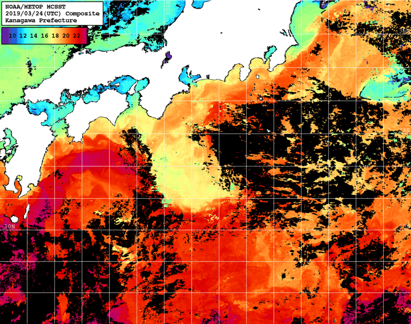 NOAA、MetOp 人工衛星画像 検索結果, 水温分布を図示
