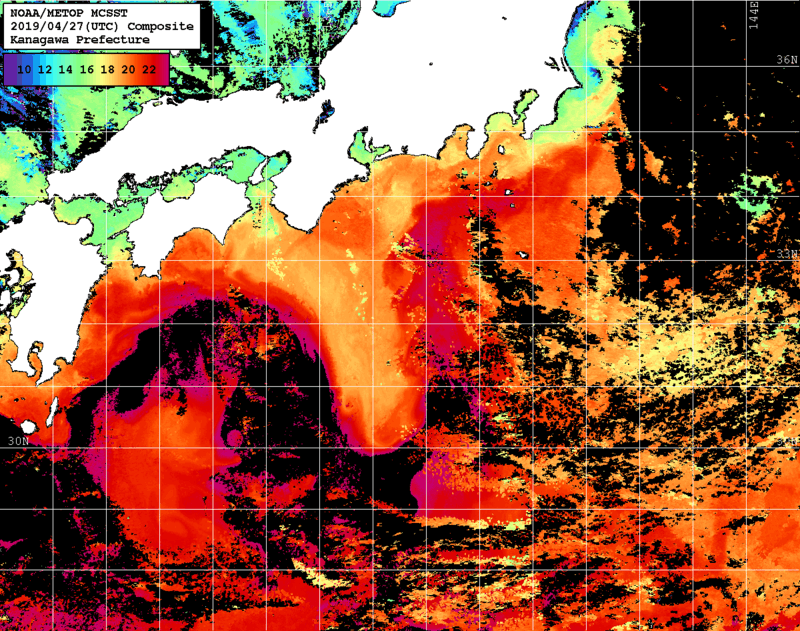 NOAA、MetOp 人工衛星画像 検索結果, 水温分布を図示