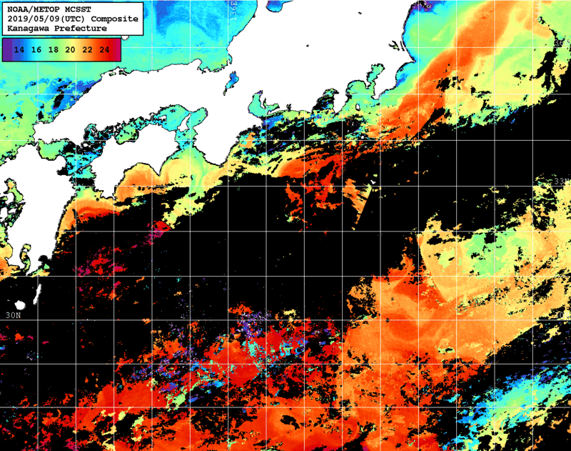 NOAA、MetOp 人工衛星画像 検索結果, 水温分布を図示