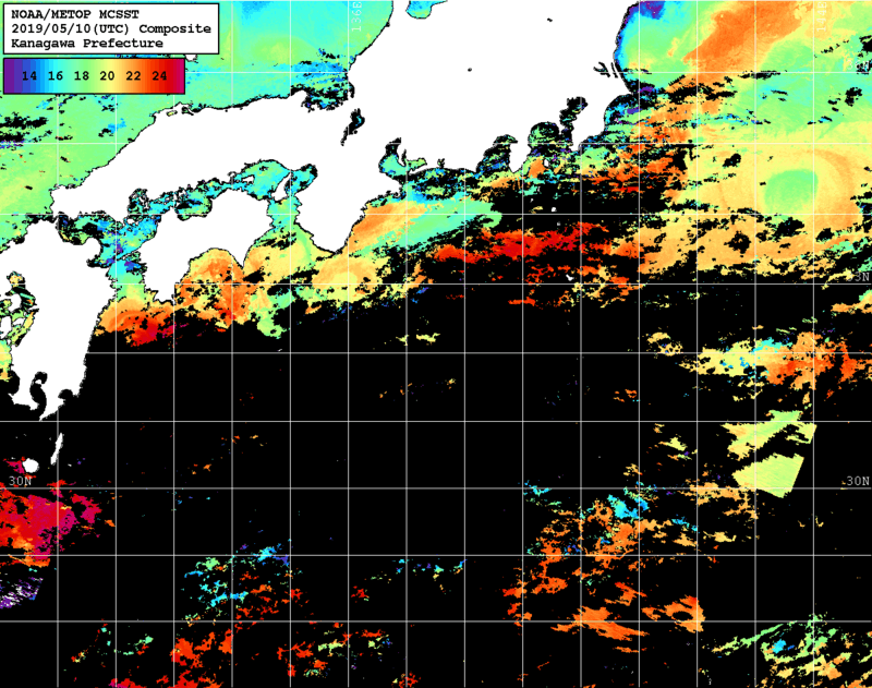 NOAA、MetOp 人工衛星画像 検索結果, 水温分布を図示