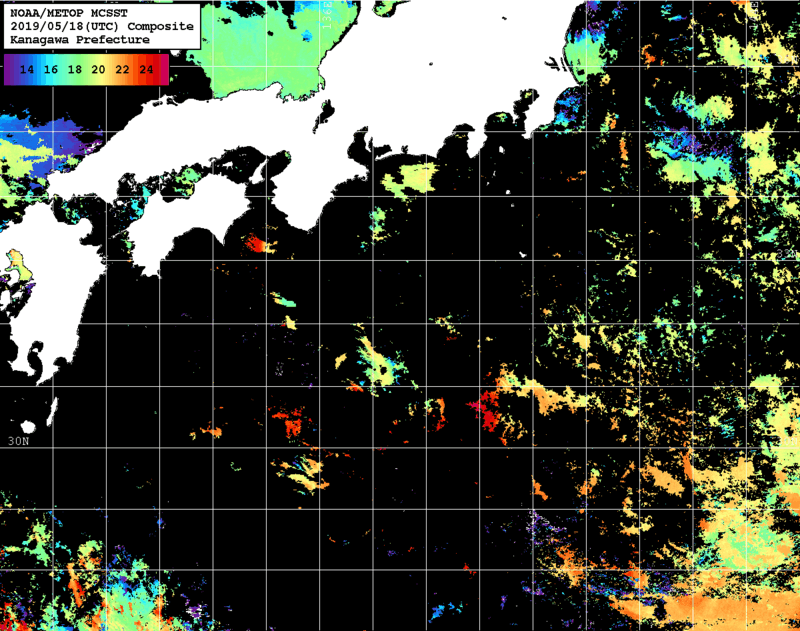 NOAA、MetOp 人工衛星画像 検索結果, 水温分布を図示