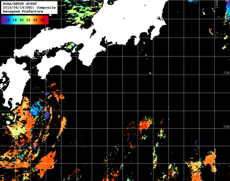 NOAA、MetOp 人工衛星画像 検索結果, 水温分布を図示