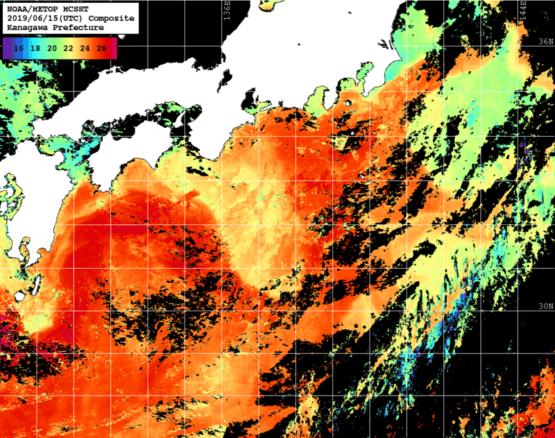 NOAA、MetOp 人工衛星画像 検索結果, 水温分布を図示
