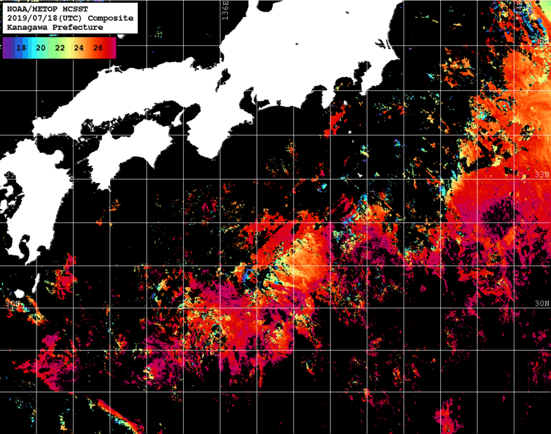 NOAA、MetOp 人工衛星画像 検索結果, 水温分布を図示