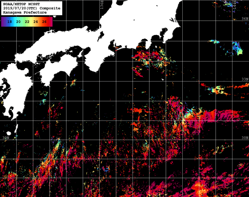 NOAA、MetOp 人工衛星画像 検索結果, 水温分布を図示