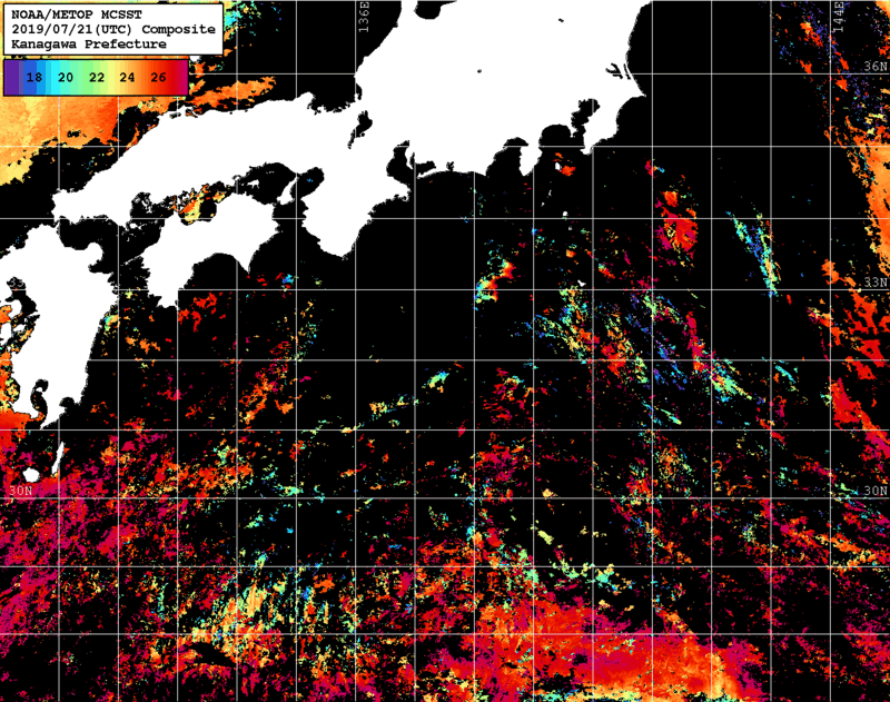 NOAA、MetOp 人工衛星画像 検索結果, 水温分布を図示