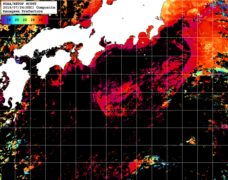 NOAA、MetOp 人工衛星画像 検索結果, 水温分布を図示