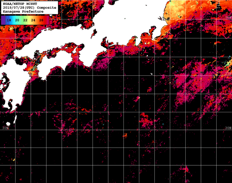 NOAA、MetOp 人工衛星画像 検索結果, 水温分布を図示