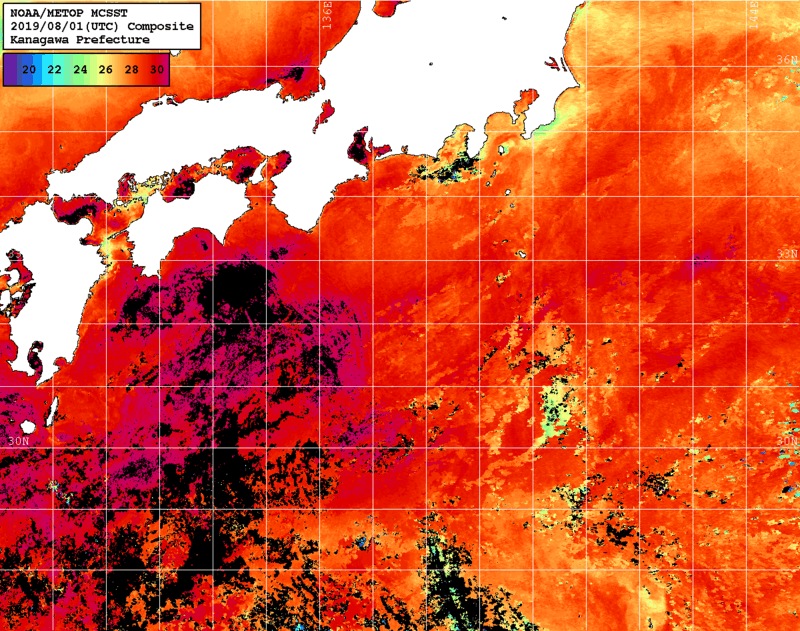 NOAA、MetOp 人工衛星画像 検索結果, 水温分布を図示