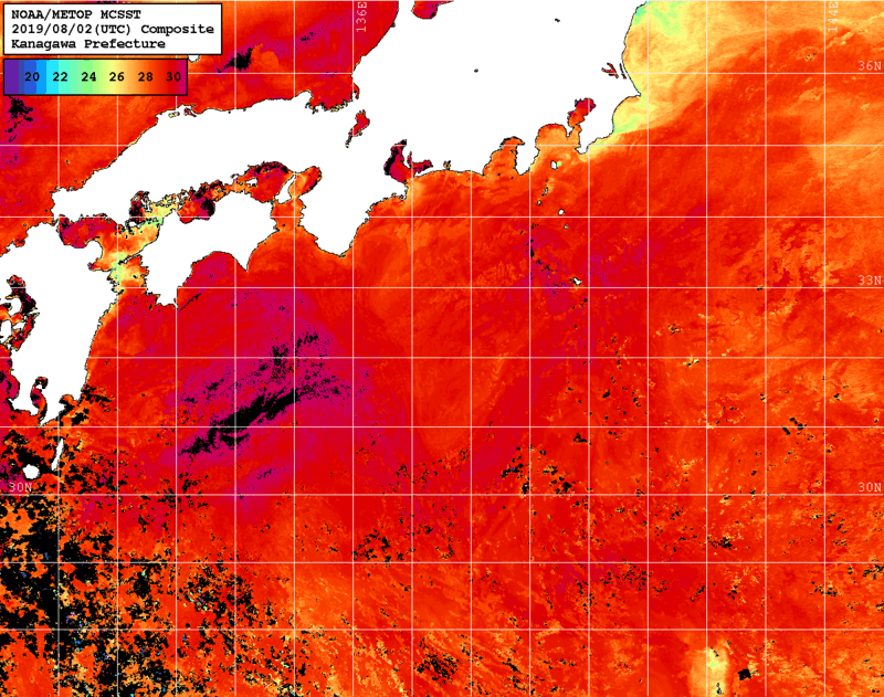 NOAA、MetOp 人工衛星画像 検索結果, 水温分布を図示
