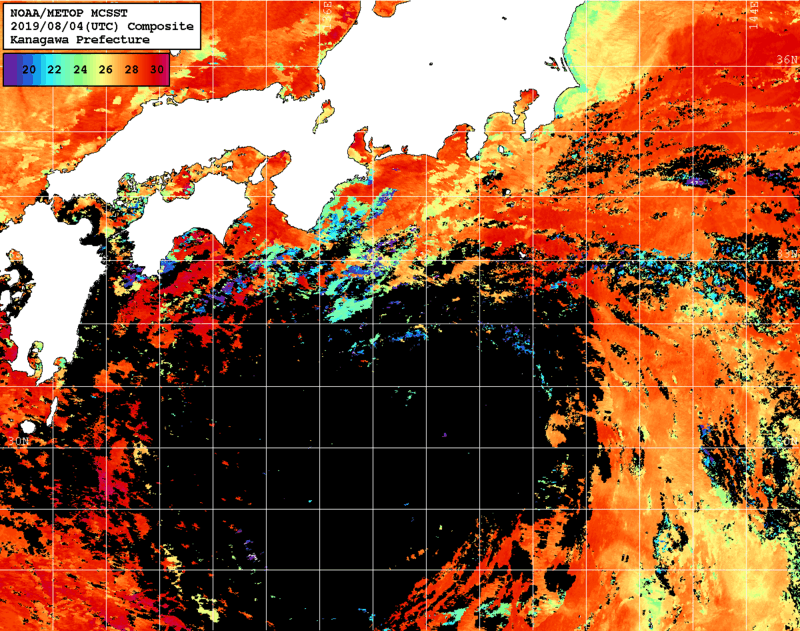 NOAA、MetOp 人工衛星画像 検索結果, 水温分布を図示