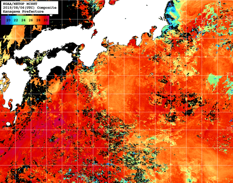 NOAA、MetOp 人工衛星画像 検索結果, 水温分布を図示