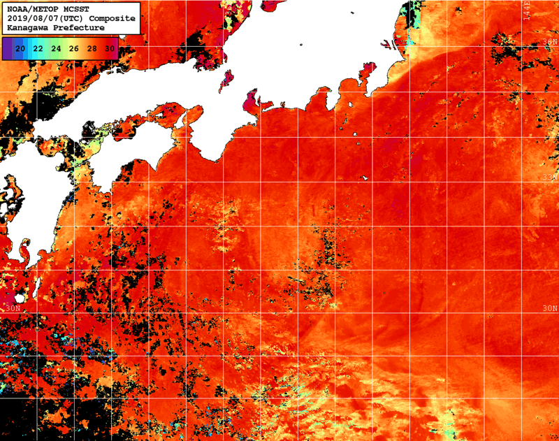 NOAA、MetOp 人工衛星画像 検索結果, 水温分布を図示