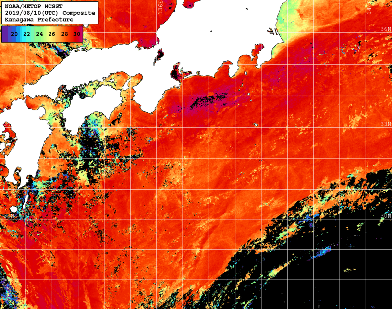 NOAA、MetOp 人工衛星画像 検索結果, 水温分布を図示