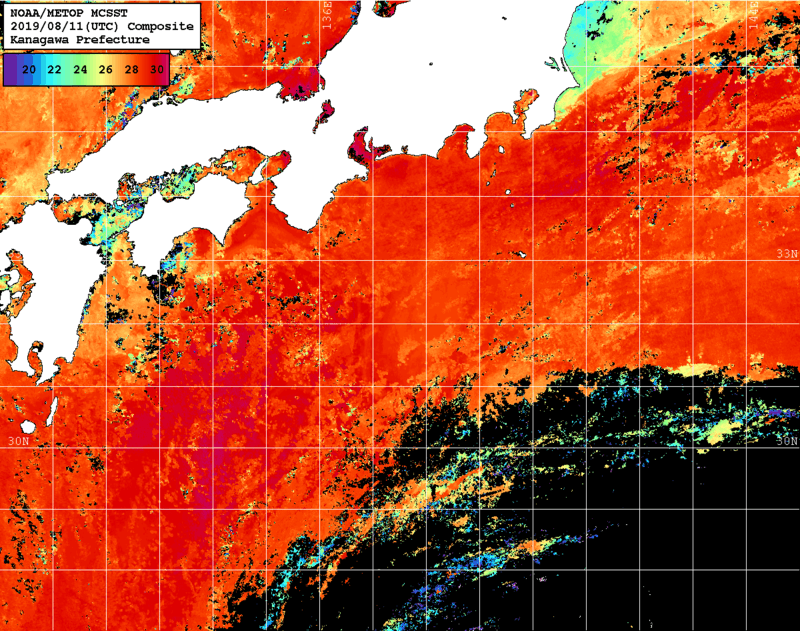 NOAA、MetOp 人工衛星画像 検索結果, 水温分布を図示