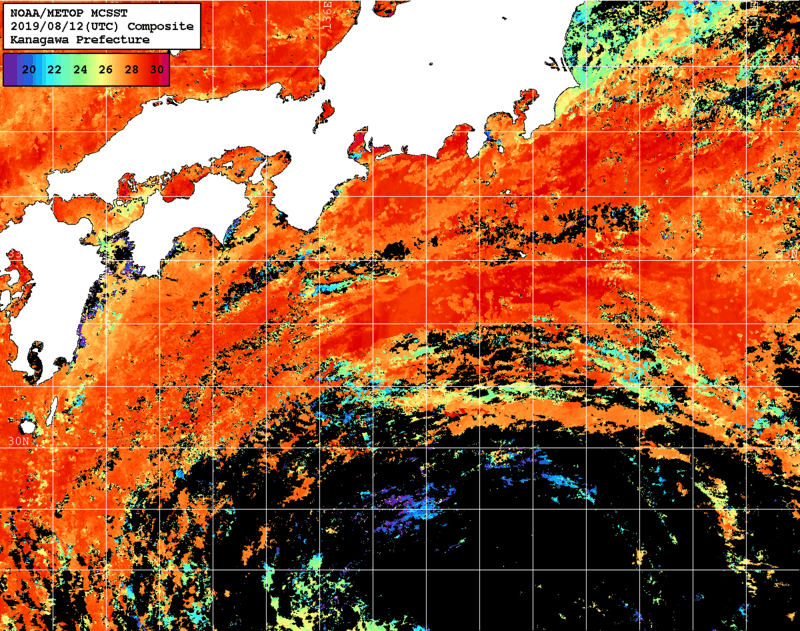 NOAA、MetOp 人工衛星画像 検索結果, 水温分布を図示