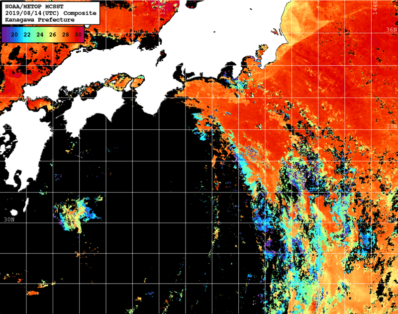 NOAA、MetOp 人工衛星画像 検索結果, 水温分布を図示