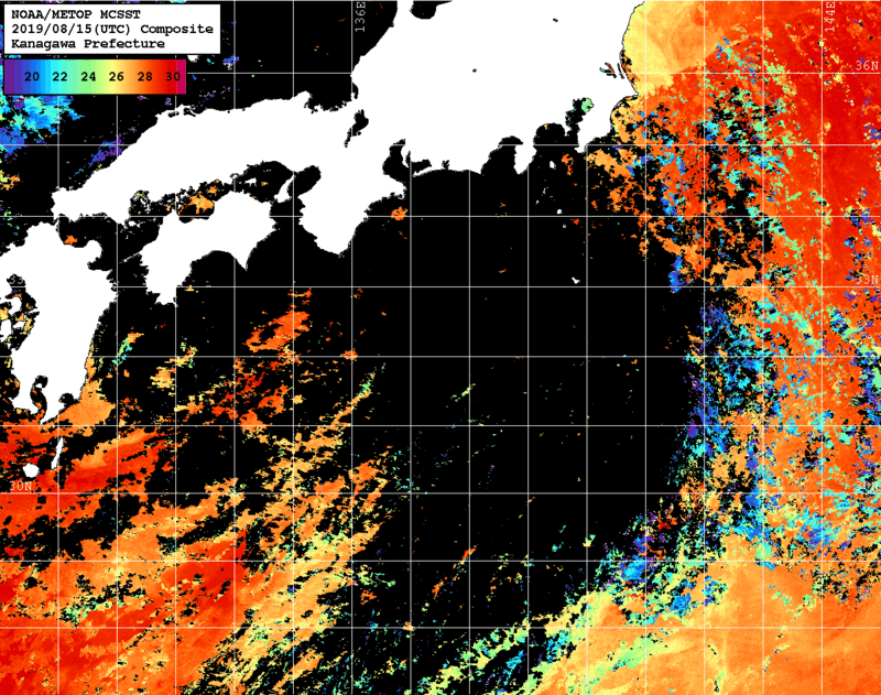 NOAA、MetOp 人工衛星画像 検索結果, 水温分布を図示