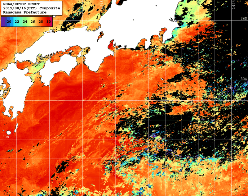NOAA、MetOp 人工衛星画像 検索結果, 水温分布を図示