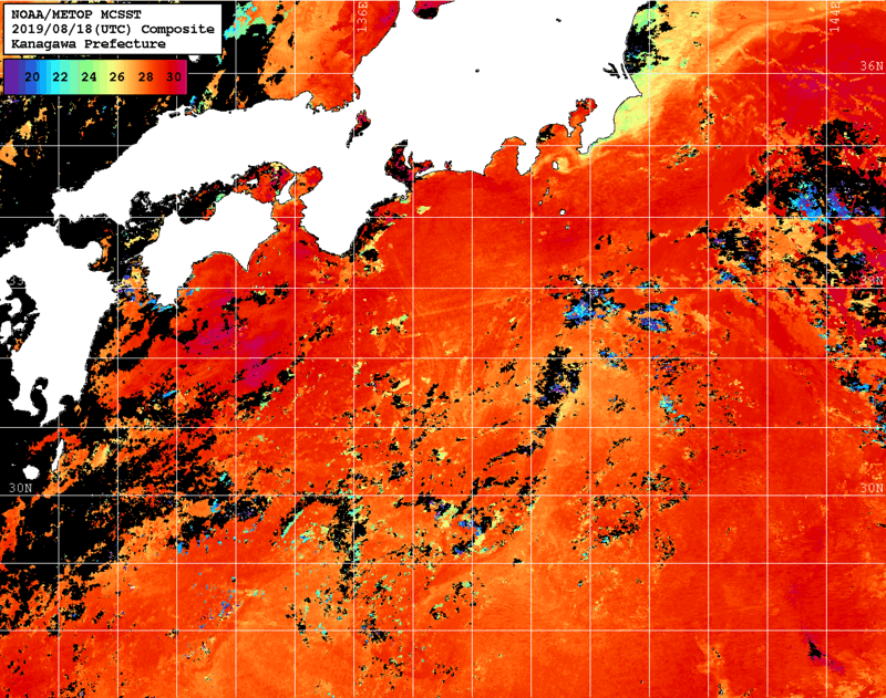 NOAA、MetOp 人工衛星画像 検索結果, 水温分布を図示