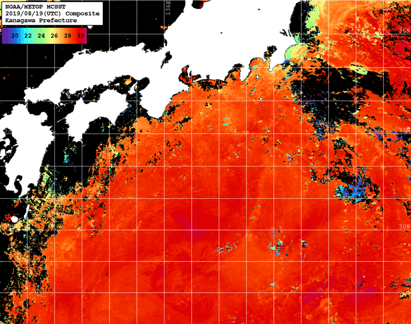 NOAA、MetOp 人工衛星画像 検索結果, 水温分布を図示