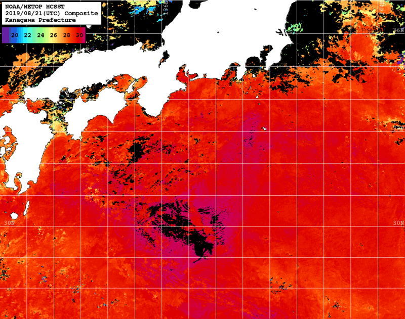 NOAA、MetOp 人工衛星画像 検索結果, 水温分布を図示