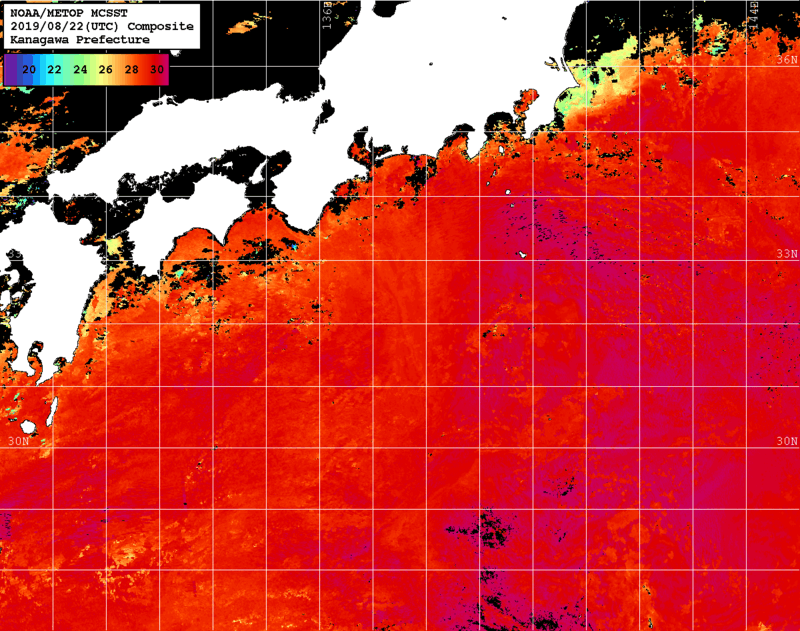 NOAA、MetOp 人工衛星画像 検索結果, 水温分布を図示