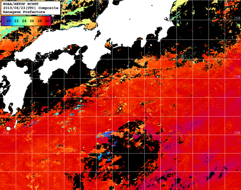 NOAA、MetOp 人工衛星画像 検索結果, 水温分布を図示