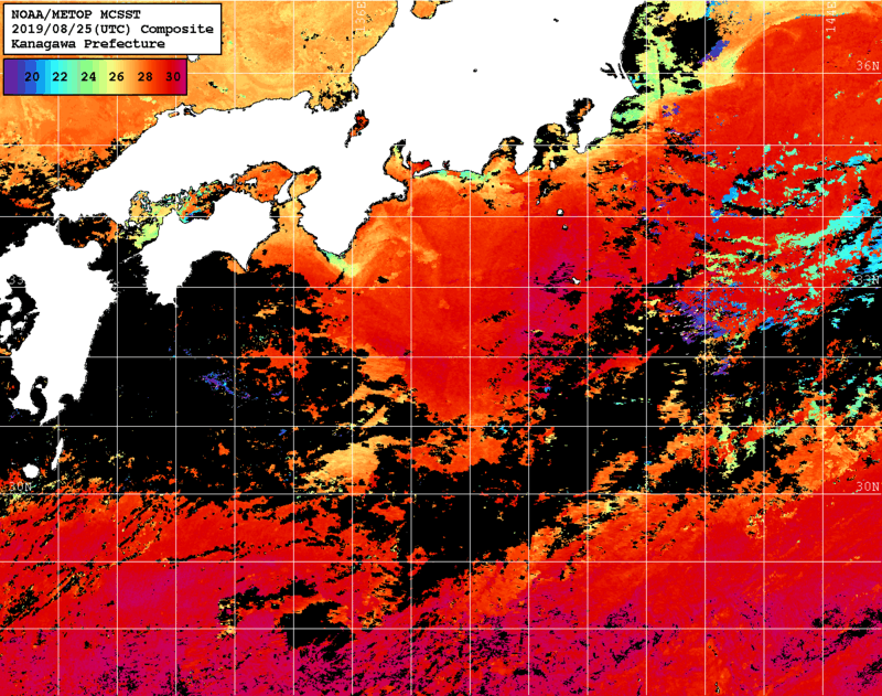 NOAA、MetOp 人工衛星画像 検索結果, 水温分布を図示