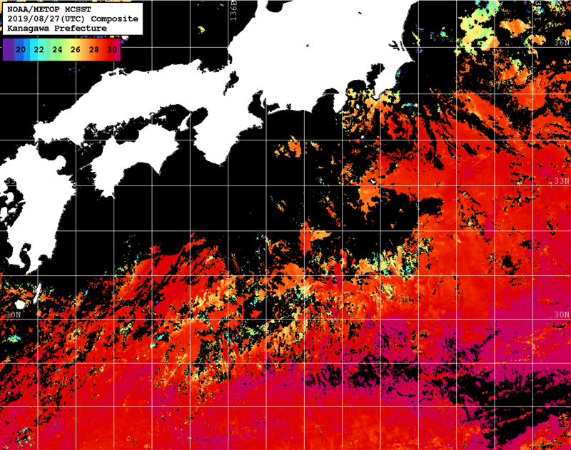 NOAA、MetOp 人工衛星画像 検索結果, 水温分布を図示