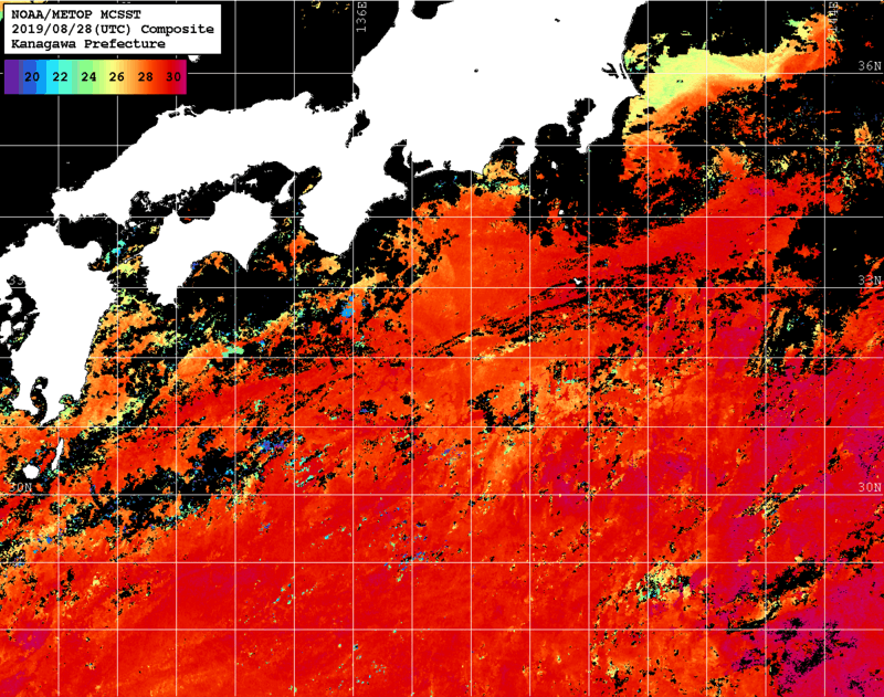 NOAA、MetOp 人工衛星画像 検索結果, 水温分布を図示