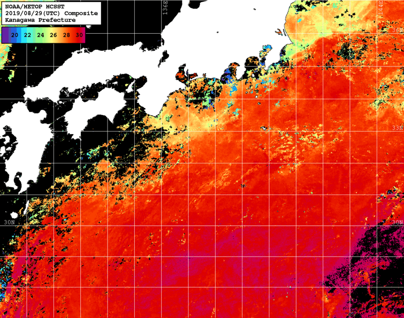 NOAA、MetOp 人工衛星画像 検索結果, 水温分布を図示