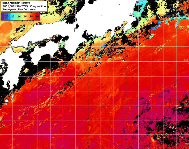 NOAA、MetOp 人工衛星画像 検索結果, 水温分布を図示