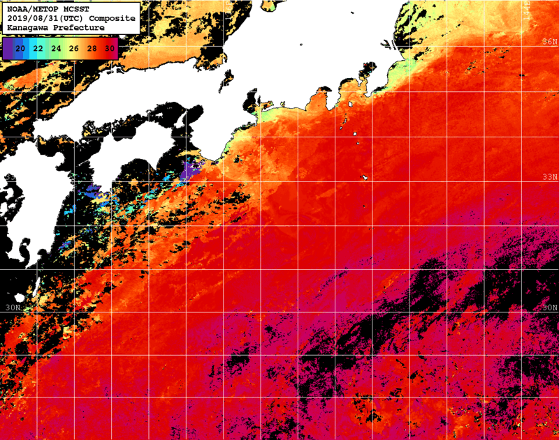 NOAA、MetOp 人工衛星画像 検索結果, 水温分布を図示