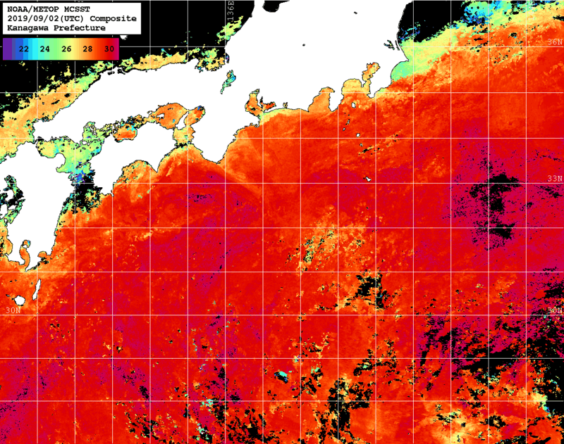 NOAA、MetOp 人工衛星画像 検索結果, 水温分布を図示