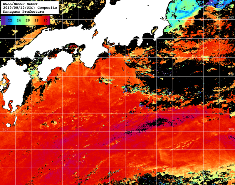 NOAA、MetOp 人工衛星画像 検索結果, 水温分布を図示