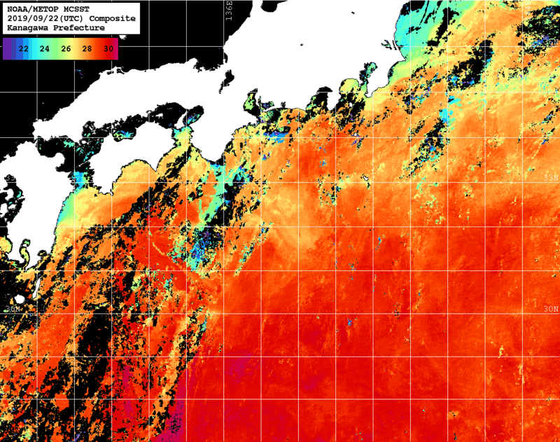 NOAA、MetOp 人工衛星画像 検索結果, 水温分布を図示