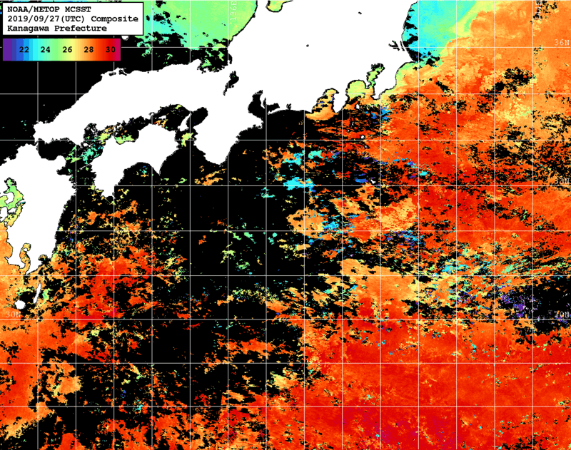 NOAA、MetOp 人工衛星画像 検索結果, 水温分布を図示