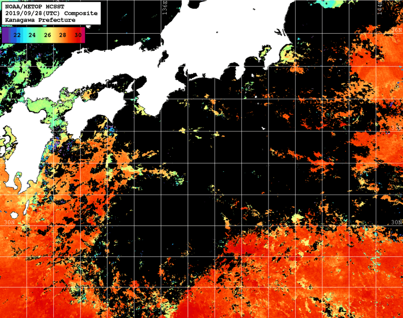 NOAA、MetOp 人工衛星画像 検索結果, 水温分布を図示