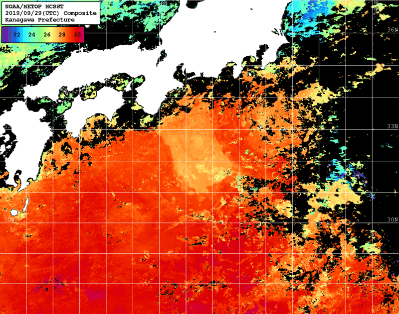 NOAA、MetOp 人工衛星画像 検索結果, 水温分布を図示